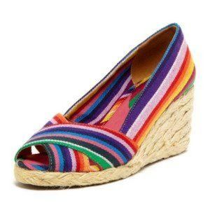 Rampage Adorer Rainbow Striped Peep Toe Heeled Wedges Size 8.5 NEW